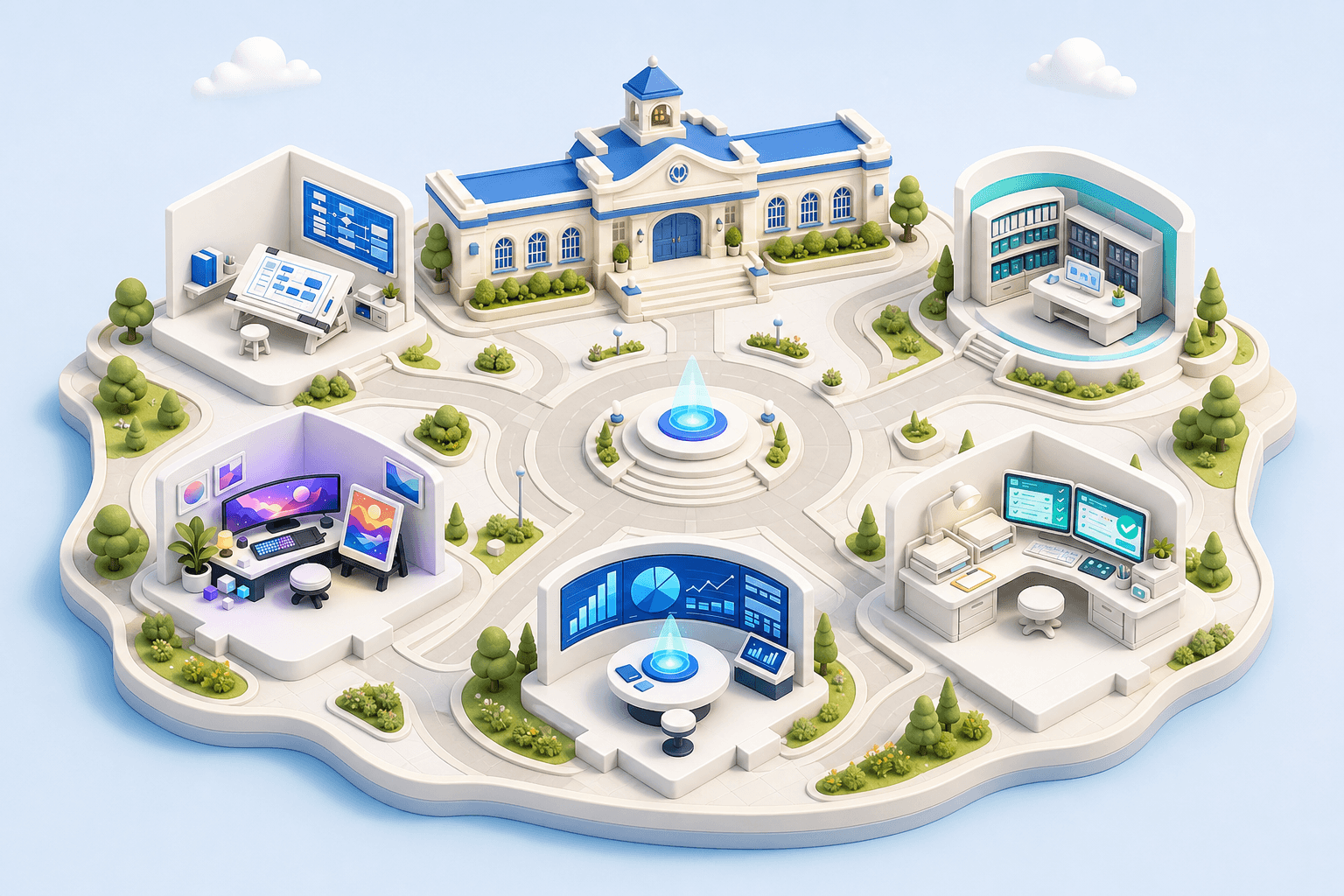 Miniatur Pandra World dengan enam ruang kerja guru